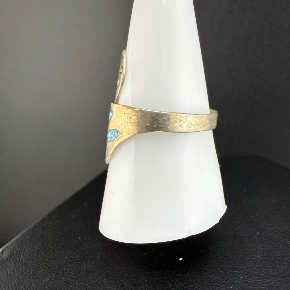Vintage Taxco Sterling Silver Ring Butterfly Blue Turquoise Chip Inlay 9 - Picture 2 of 10